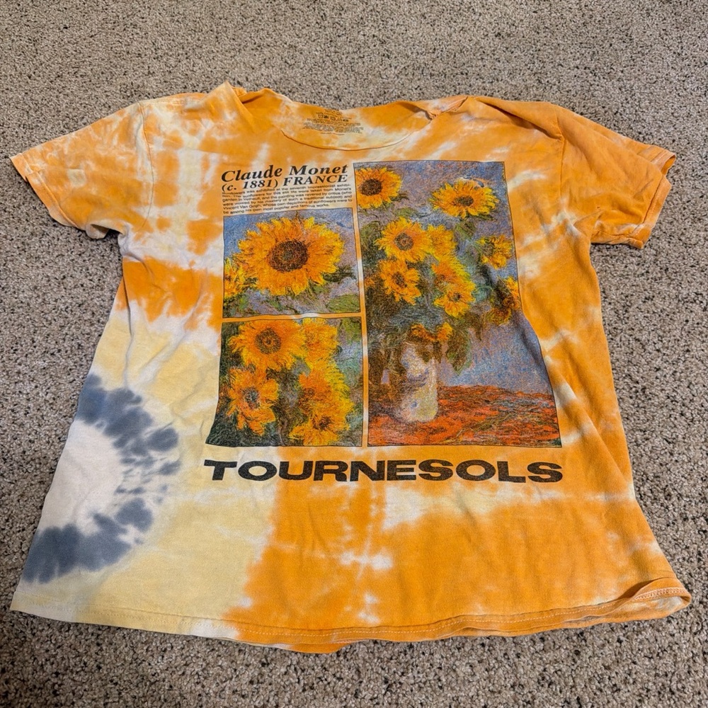 Off the Shoulder Sunflower Graphic Tie-Dye T-Shirt